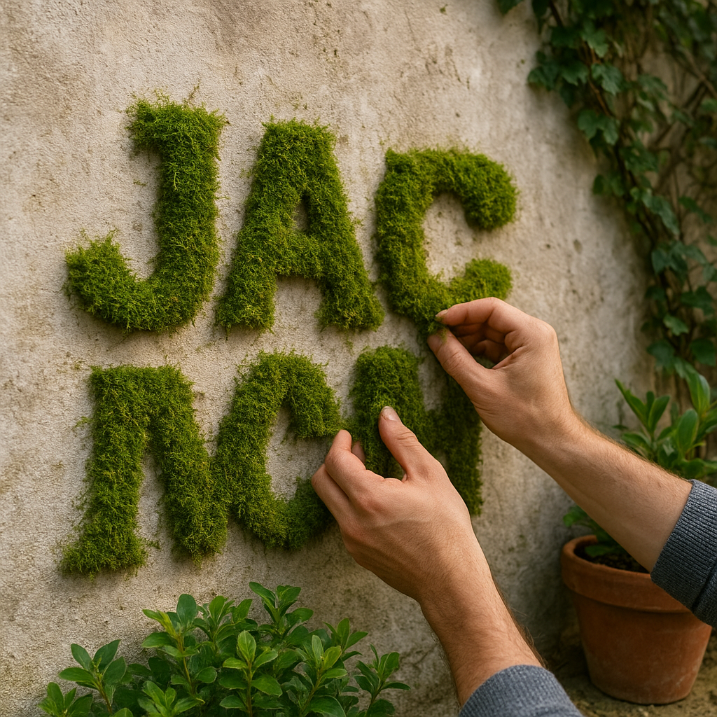 Jak zrobić zielony napis z mchu na ścianie ogrodu
